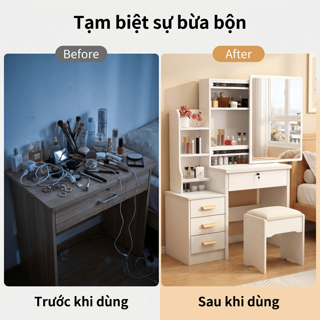 BM Bàn trang điểm bệt có ngăn kéo, bàn bệt có ngăn kéo chất liệu gỗ MDF phủ Melamine | BigBuy360 - bigbuy360.vn
