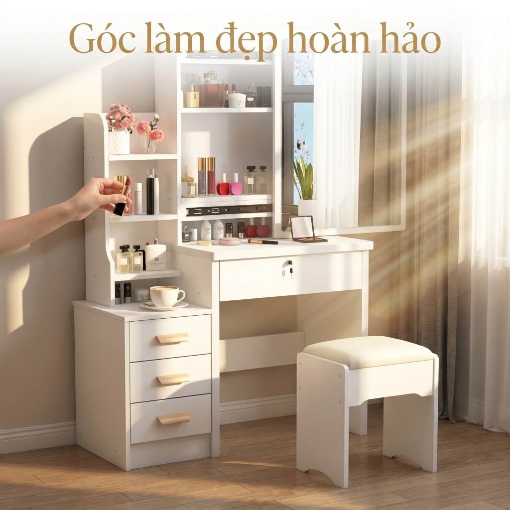 BM Bàn trang điểm bệt có ngăn kéo, bàn bệt có ngăn kéo chất liệu gỗ MDF phủ Melamine | BigBuy360 - bigbuy360.vn