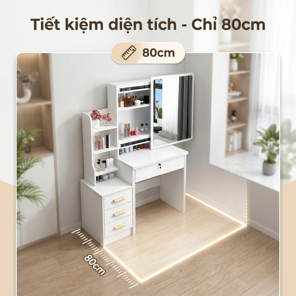 BM Bàn trang điểm bệt có ngăn kéo, bàn bệt có ngăn kéo chất liệu gỗ MDF phủ Melamine | BigBuy360 - bigbuy360.vn