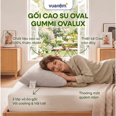 Gối cao su Gummi Ovalux, vải gối làm mát, nâng đỡ tối ưu