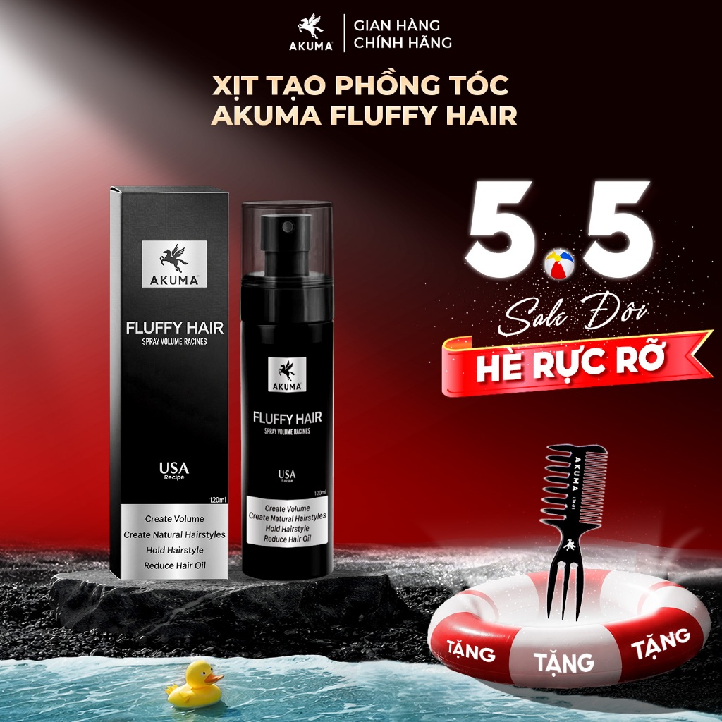 Xịt tạo phồng tóc AKUMA FLUFFY HAIR 120ml Làm phồng tóc, kiềm dầu ngăn ngừa bết tóc, dùng cho cả nam