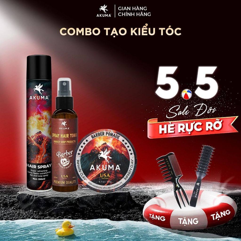 [COMBO] Sáp Vuốt Tóc, Gôm Xịt Tóc AKUMA  Giữ Nếp, Tạo Kiểu Tóc Lên Đến 10h, Hương Nước Hoa Nam