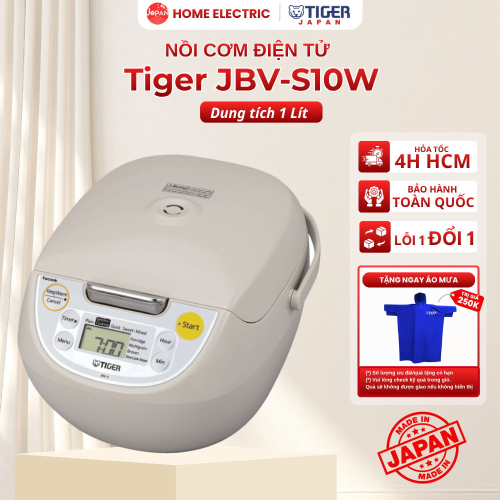 Nồi Cơm Điện Tử Tiger JBV-S10W, Dung tích 1 Lít