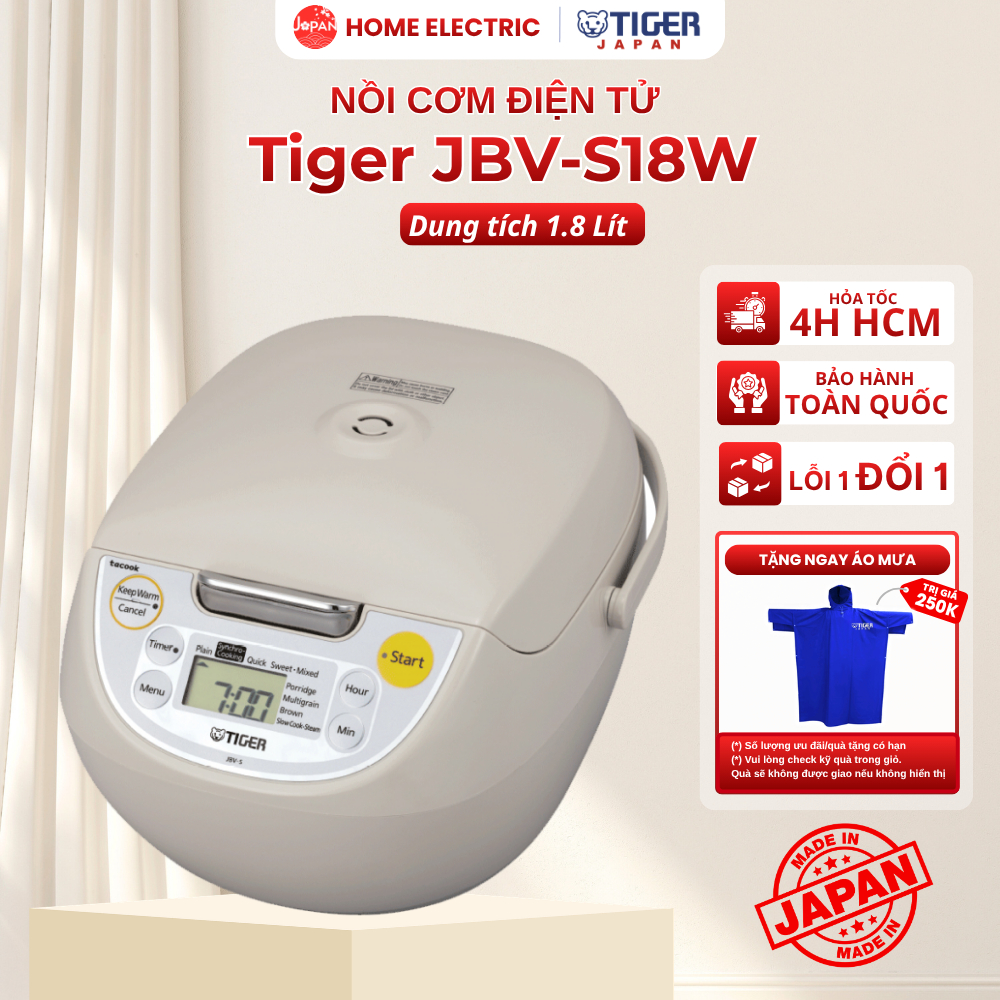 Nồi Cơm Điện Tử Tiger JBV-S18W, Dung tích 1.8 Lít