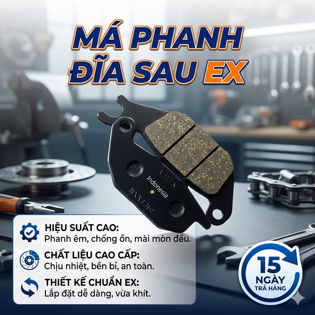 Má Phanh Đĩa Sau Exciter 135 / Exciter 150 INDO – Bố Thắng Sau Xe Máy, Phanh Ăn, Êm, Bền, Lắp Chuẩn