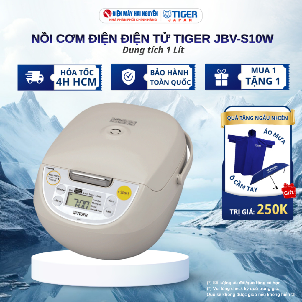 Nồi cơm điện tử Tiger JBV-S10W, Dung tích 1 lít, Bảo hành toàn quốc