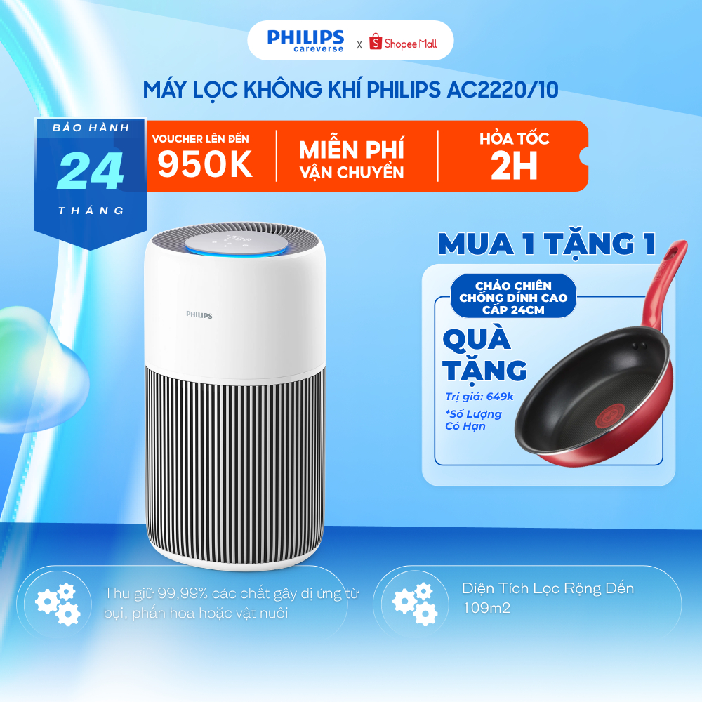 Máy Lọc Không Khí PHILIPS AC2220/10 (28W - 45dB) Bộ Lọc HEPA 3 Lớp, Diện tích lọc 109m2, Chạy Êm