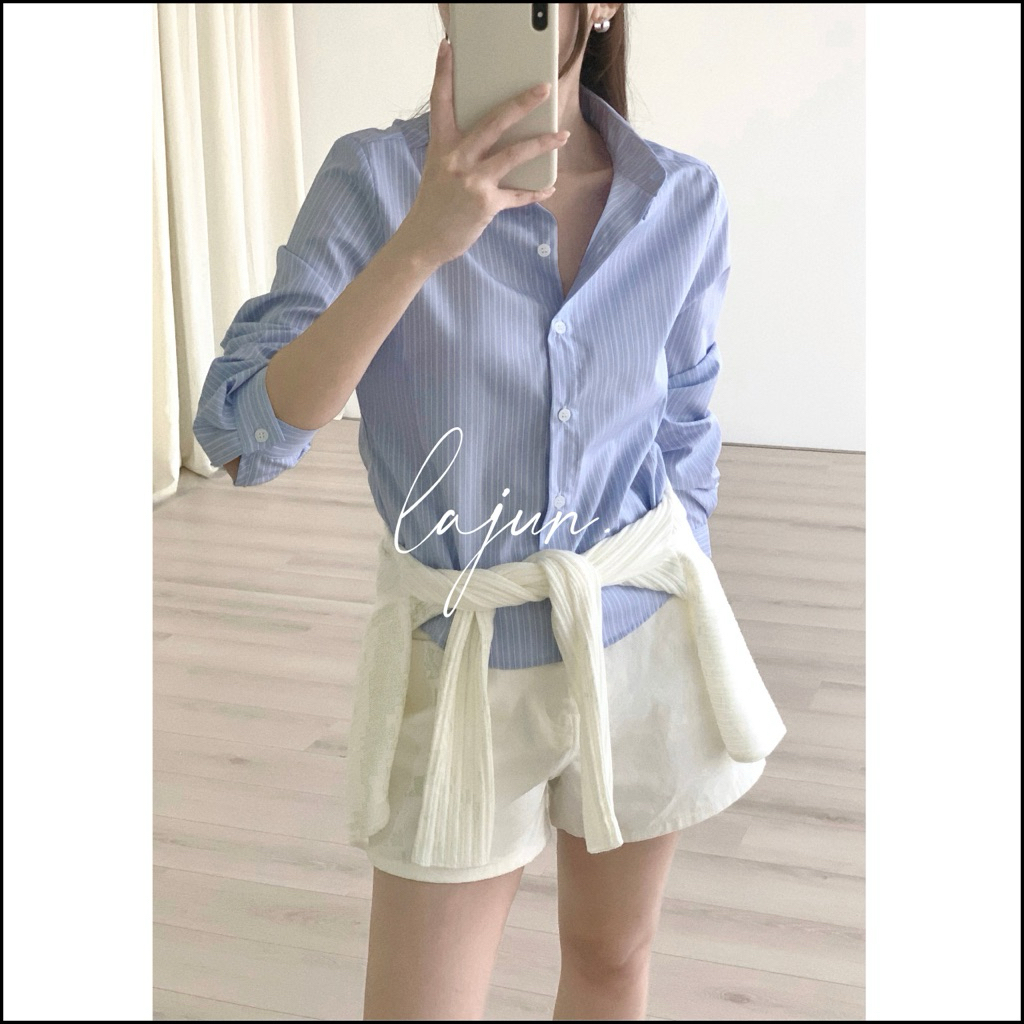 [LAJUN KOREA] Áo Sơ Mi Rielle Croptop Tay Dài Form Ôm Nhẹ Tôn Dáng Chất Mịn Nhẹ Thanh Lịch Dễ Phối