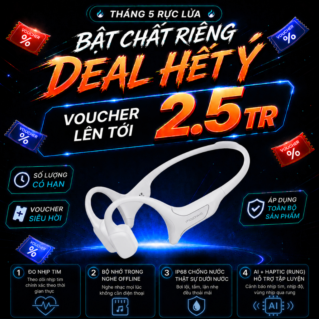 Tai nghe MOJAWA HAPTIFIT TERRA Xám Bạc – Tai nghe truyền âm qua xương, Bluetooth 5.3, chống nước IP6
