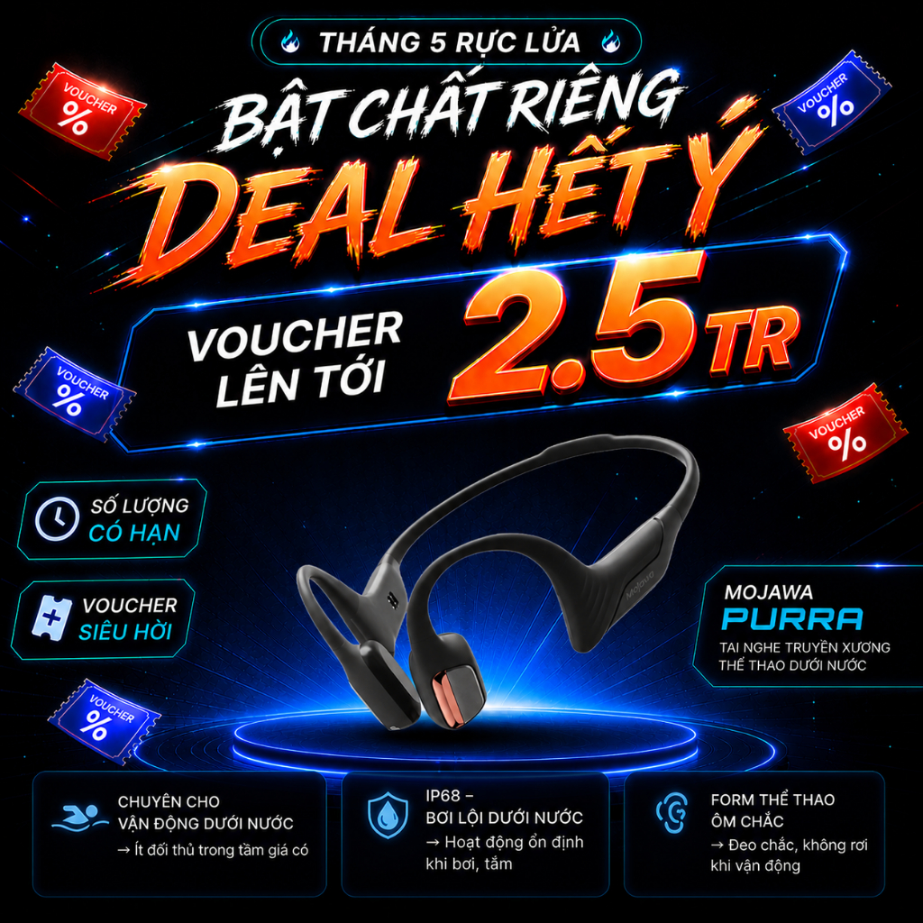 Tai nghe xương chống nước Mojawa Purra Swim – Nghe nhạc khi bơi, 32GB, Bluetooth + MP3, IP68