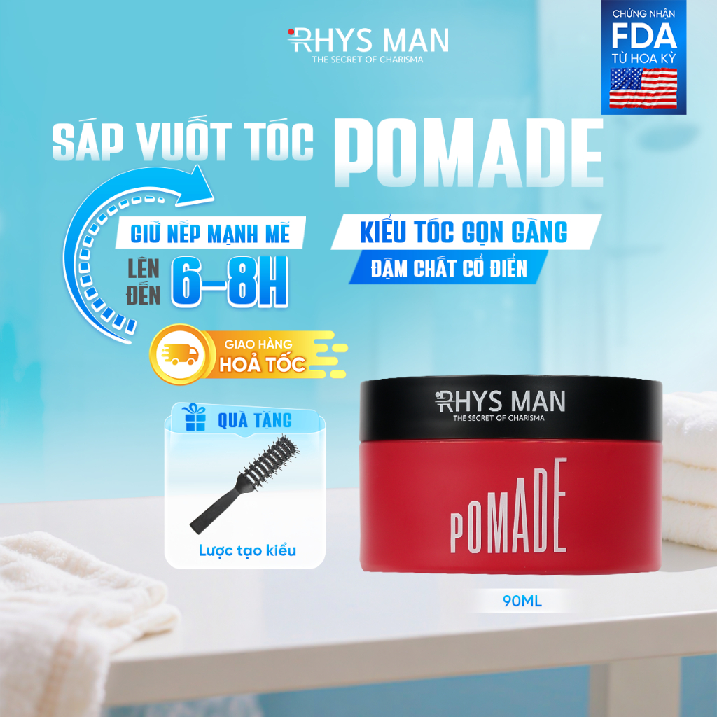 Sáp vuốt tóc 3S tạo kiểu tự nhiên bản Pomade 90g Rhys Man