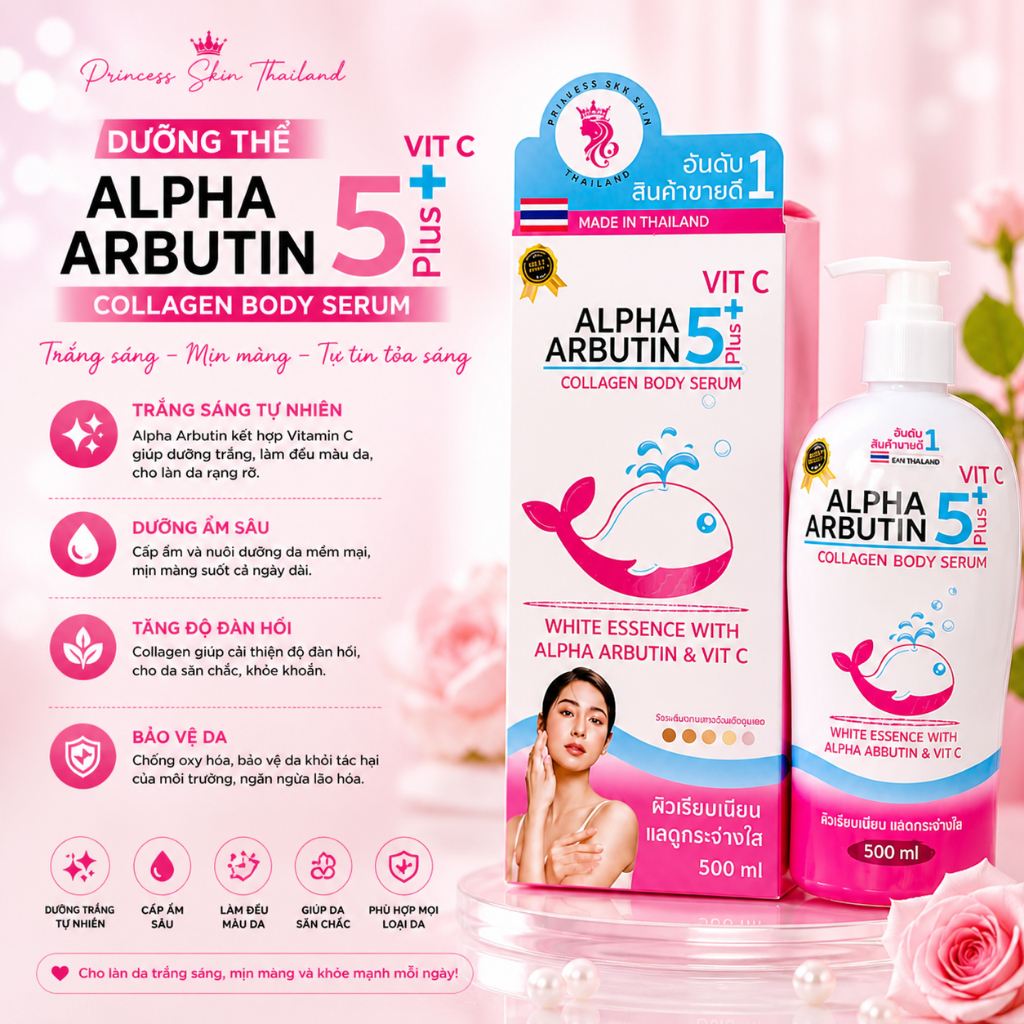 SỮA DƯỠNG THỂ TRẮNG DA BODY ALPHA ARBUTIN COLLAGEN LOTION Alpha Arbutin 5Plus+ Collagen Princess 500