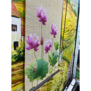 Rèm phòng thờ - Rèm in tranh vải lưới giả Trúc chỉ (Đơn giá tính theo m2)!!!