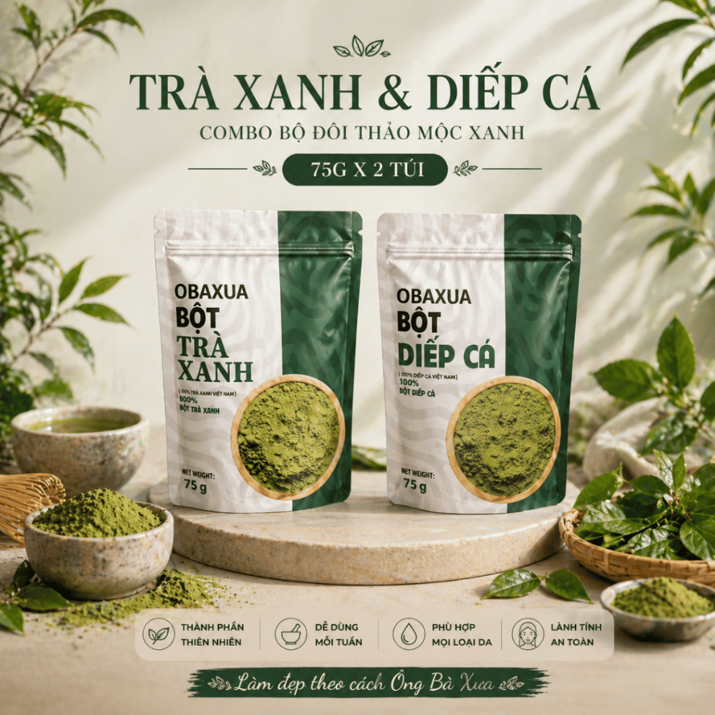 OBAXUA – Combo Trà Xanh & Diếp Cá – Bộ Đôi Thảo Mộc Xanh | 75g