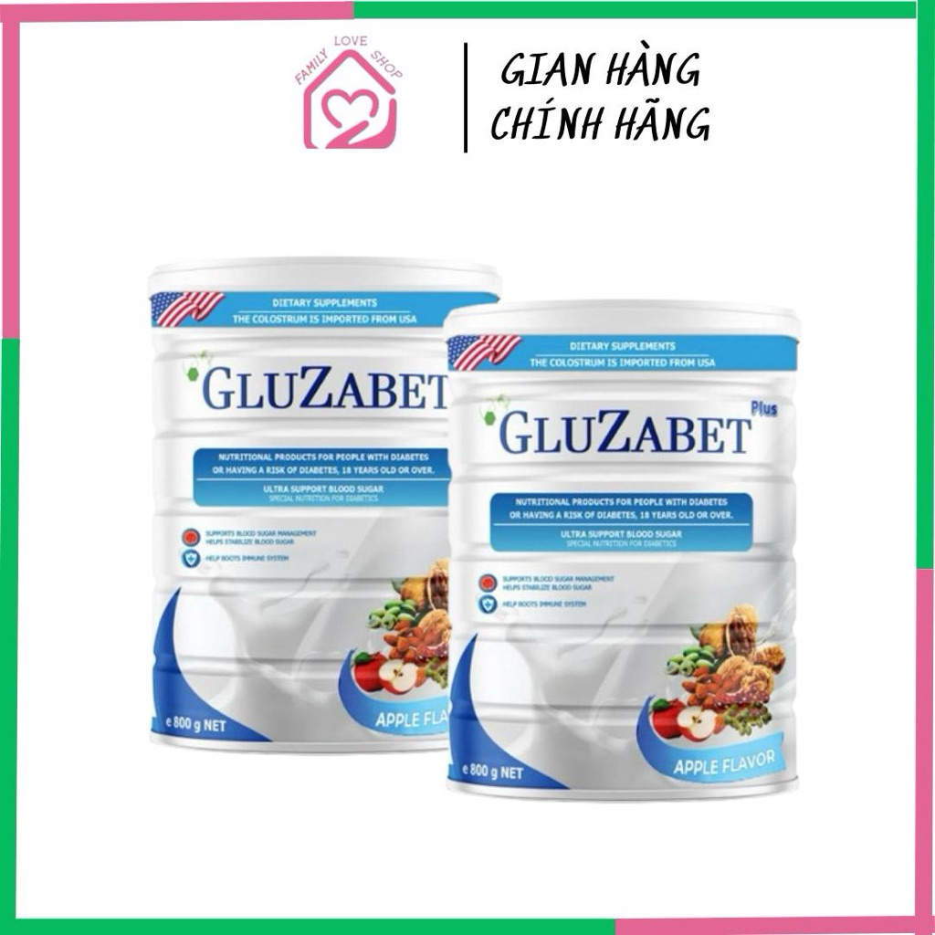 Sữa hạt Gluzabet lon 800g hỗ trợ ổn định đường huyết, xương khớp 3 vị táo, vani, cacao