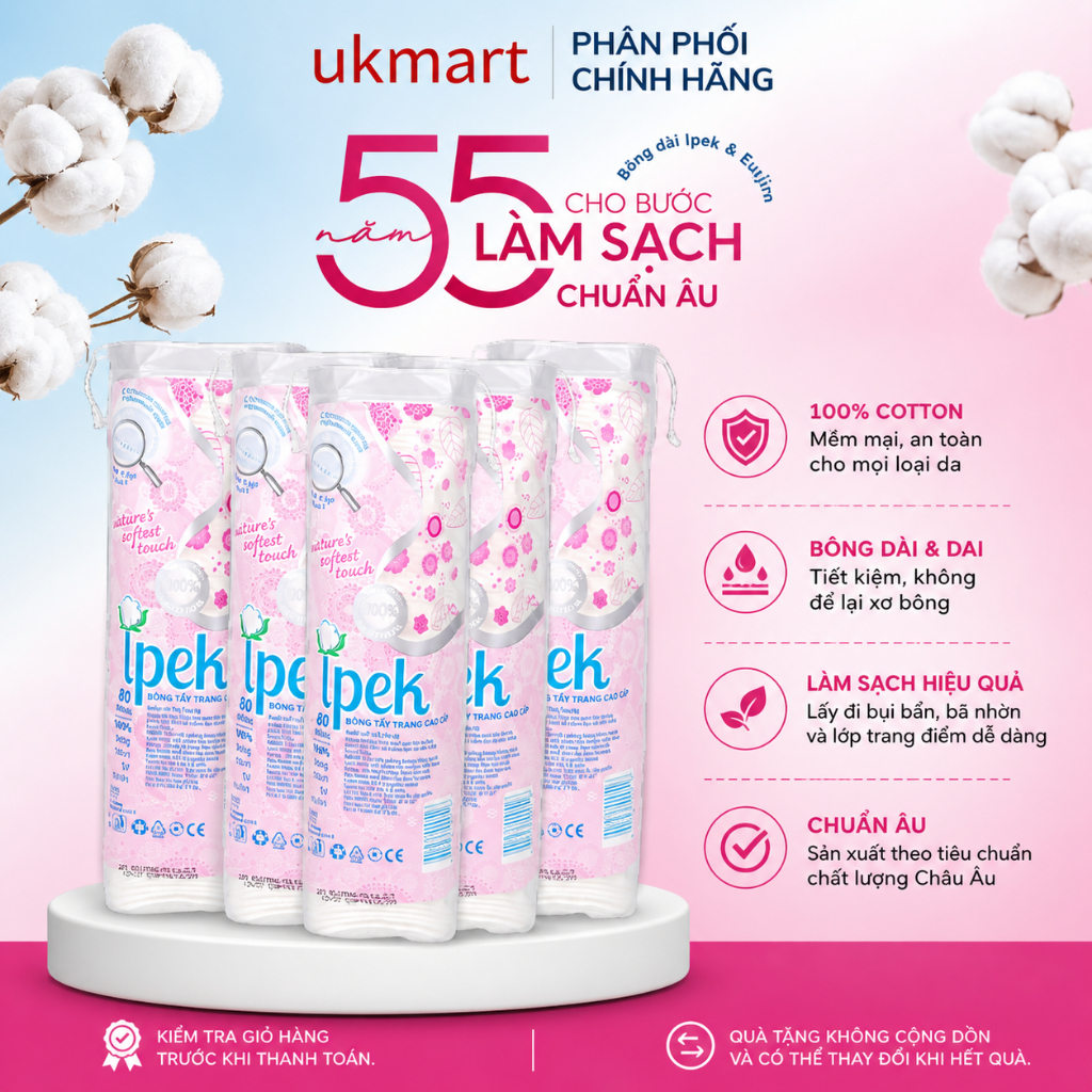 Combo 5 Bông Tẩy Trang Ipek 80 Miếng