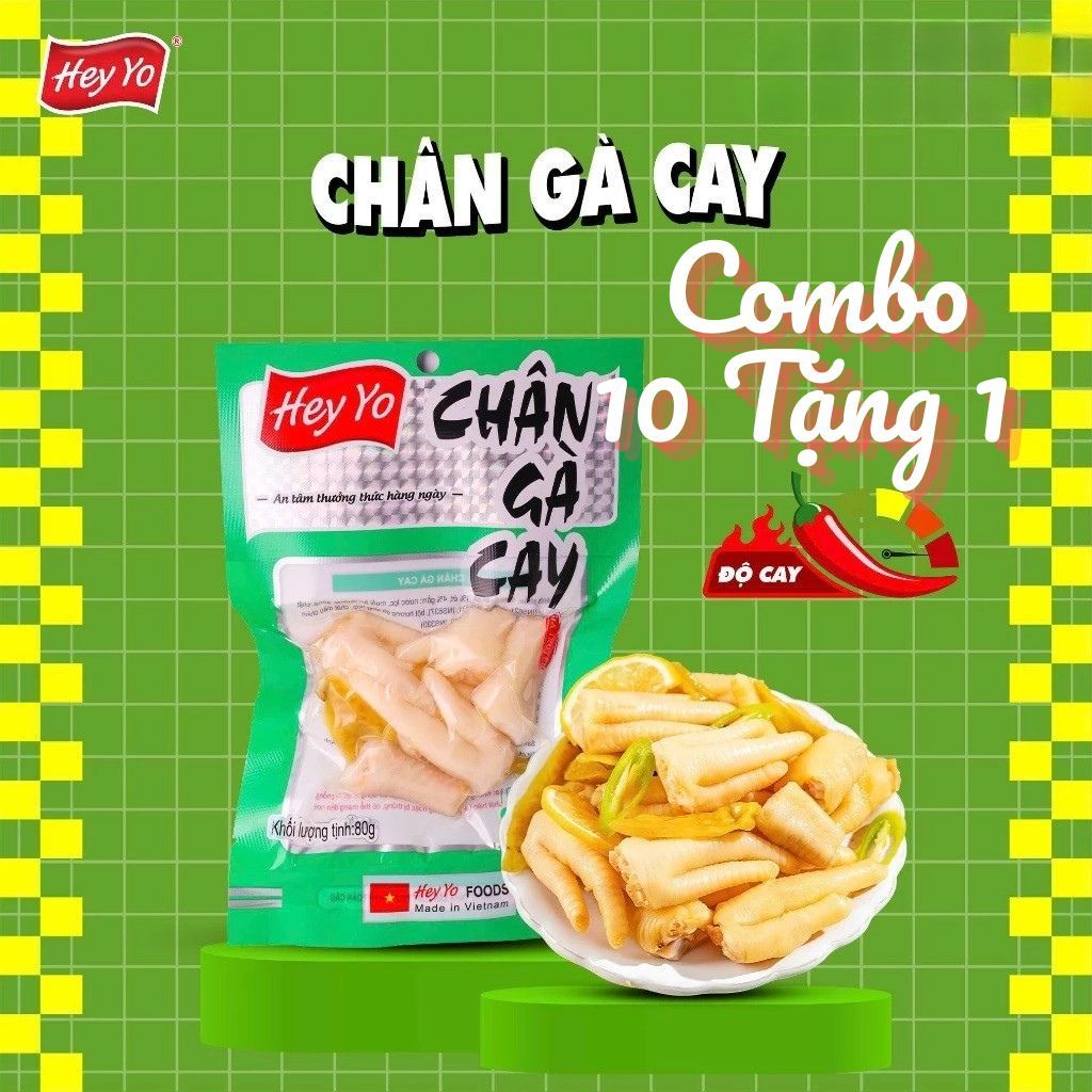 Chân gà Hey yo giá rẻ chân gà nhất tâm siêu cay Hey yo Việt Nam ủ vị gói lớn 80g, đồ ăn vặt giá rẻ