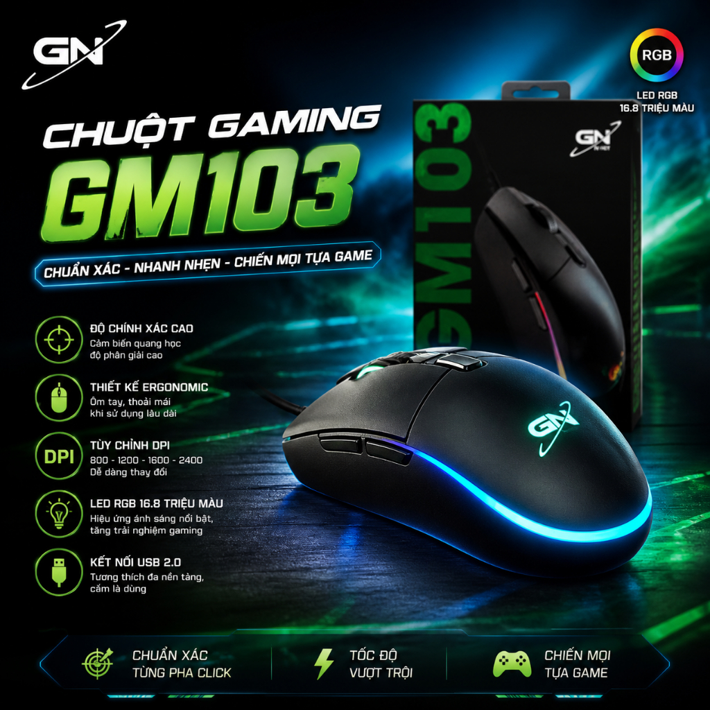 Thanh lý chuột gaming G-Net GM103 led RGB chính hãng loại 1 giá siêu tốt
