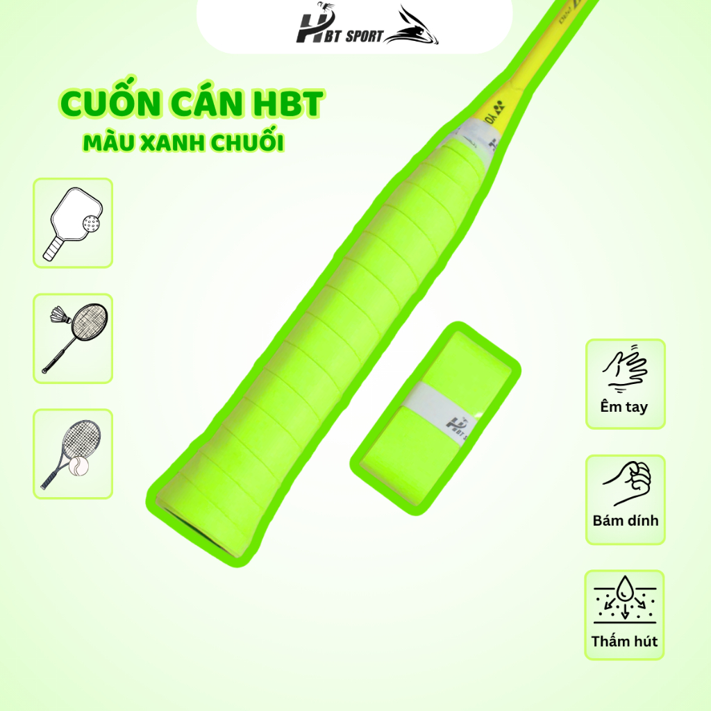 Quấn Cán Vợt Cầu Lông HBT, Cuốn Cán Siêu Thấm Mồ Hôi Êm Tay Màu Bất Kỳ