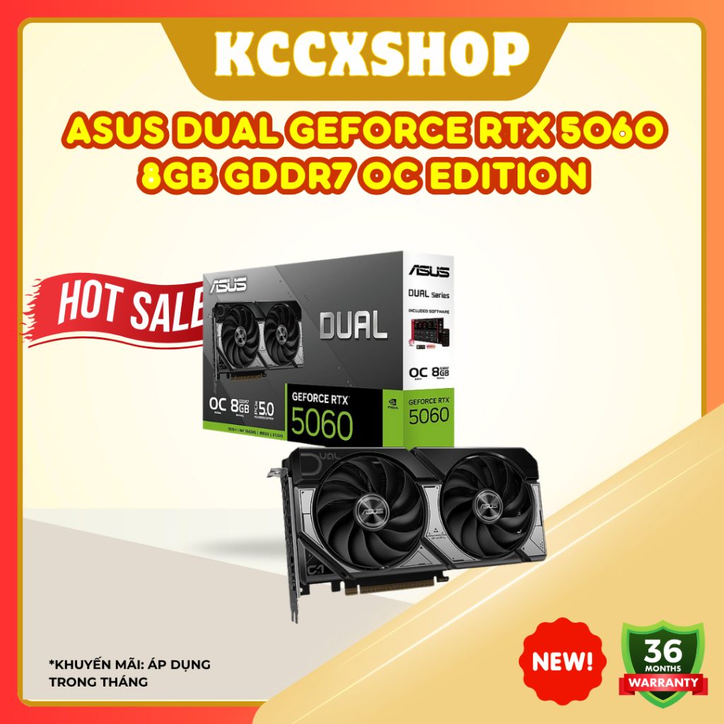 Card màn hình ASUS Dual GeForce RTX 5060 8GB GDDR7 OC Edition (DUAL-RTX5060-O8G) - Bảo hành: 36 thán
