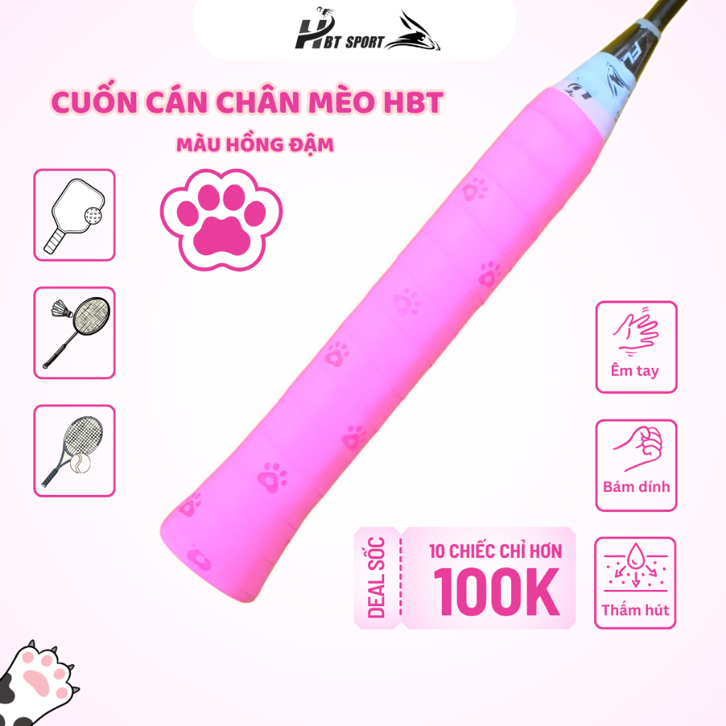Combo 5 Quấn Cán Chân Mèo HBT, Cuốn Cán Vợt Cầu Lông Chân Báo Cute