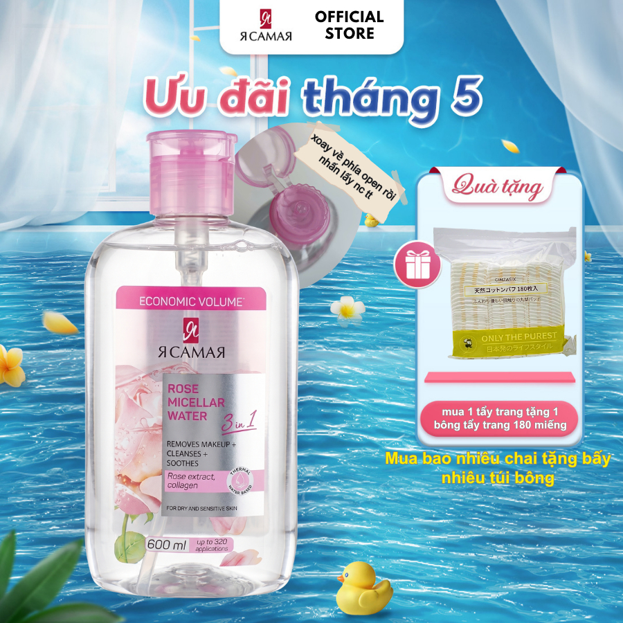 Nước tẩy trang YA SAMAYA 3in1 600ml Micellar Water làm sạch, giữ ẩm và dưỡng mềm da