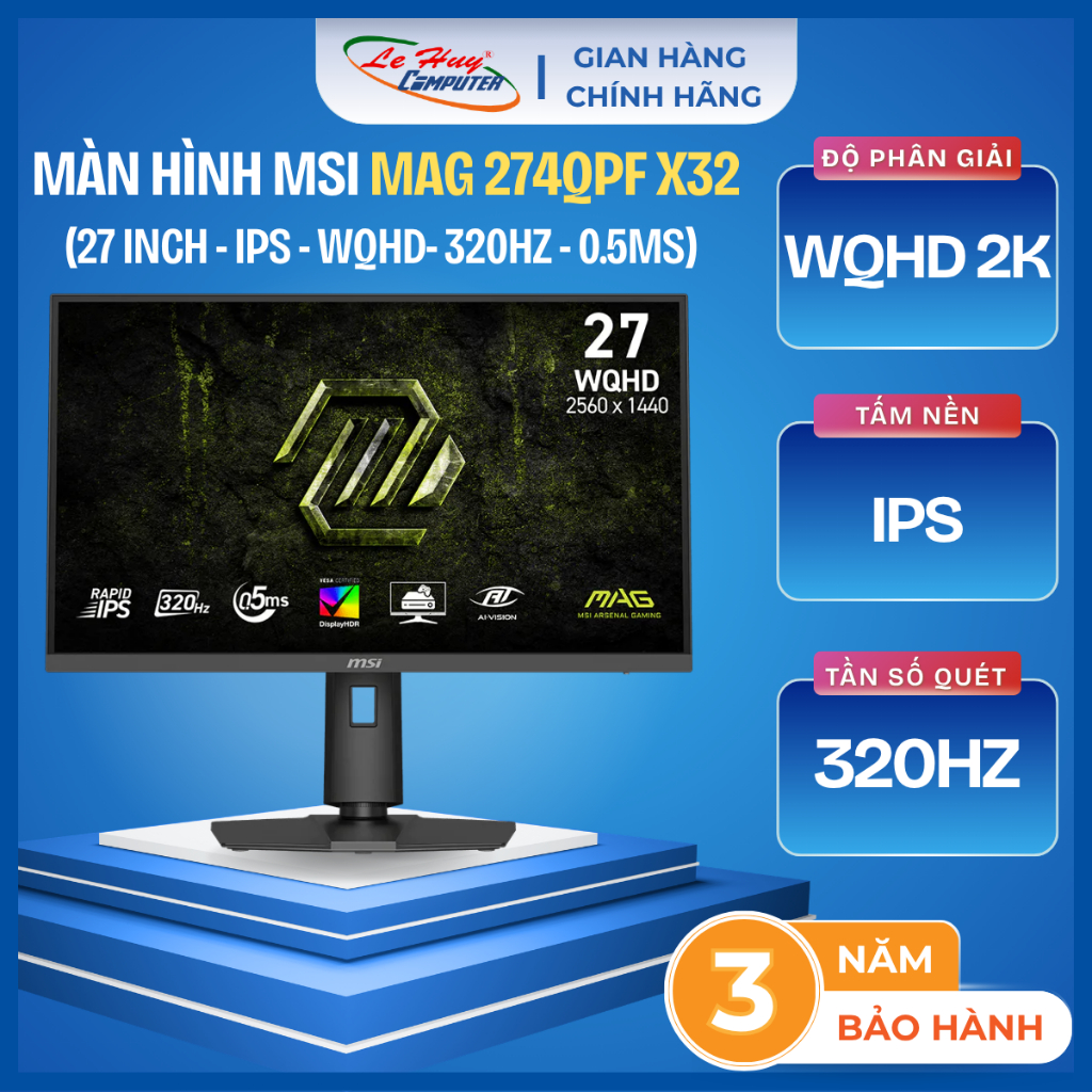 Màn Hình LCD MSI MAG 274QPF X32 (27 Inch/ WQHD 2K/ Rapid IPS/ 320Hz/ HDMI/ DP) - Hàng Chính Hãng