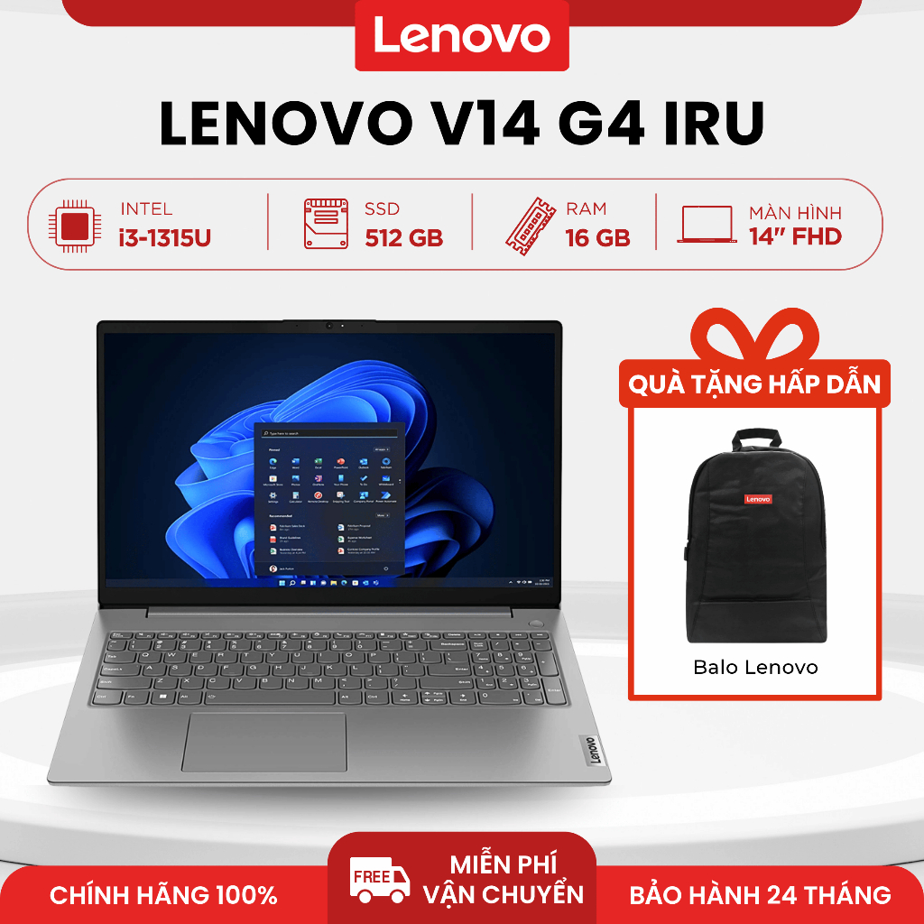 Laptop Lenovo V14 G4 IRU | i3-1315U | 8GB | 512GB | Intel UHD | 14" | Win 11 Bản Quyền Chính Hãng