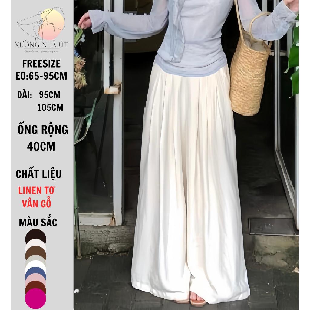 Quần Nữ Ống Rộng Lưng Chun Toàn Phần , Chất Liệu Linen Tơ Sợi Vân Gỗ Thoáng Mát Xưởng Nhà Út Ms 36
