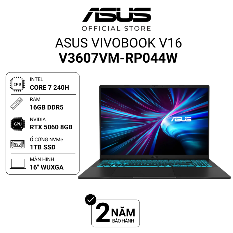 Laptop ASUS Gaming V16 V3607VM-RP044W Core 7 240H | RTX 5060 | 16" WUXGA | 16GB | 1TB | Win 11 | Đen
