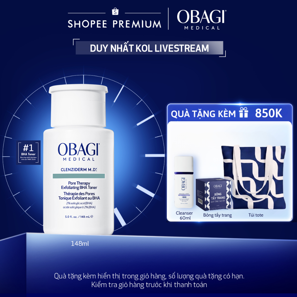 [Exclusive KOL] [Phiên Bản Mới] Toner BHA giảm mụn Obagi Medical Clenziderm M.D. Pore Therapy Exfoli