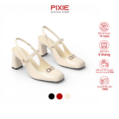 Giày Slingback Cao Gót Nữ 7cm Quai Ngang Đính Khóa Pixie H459