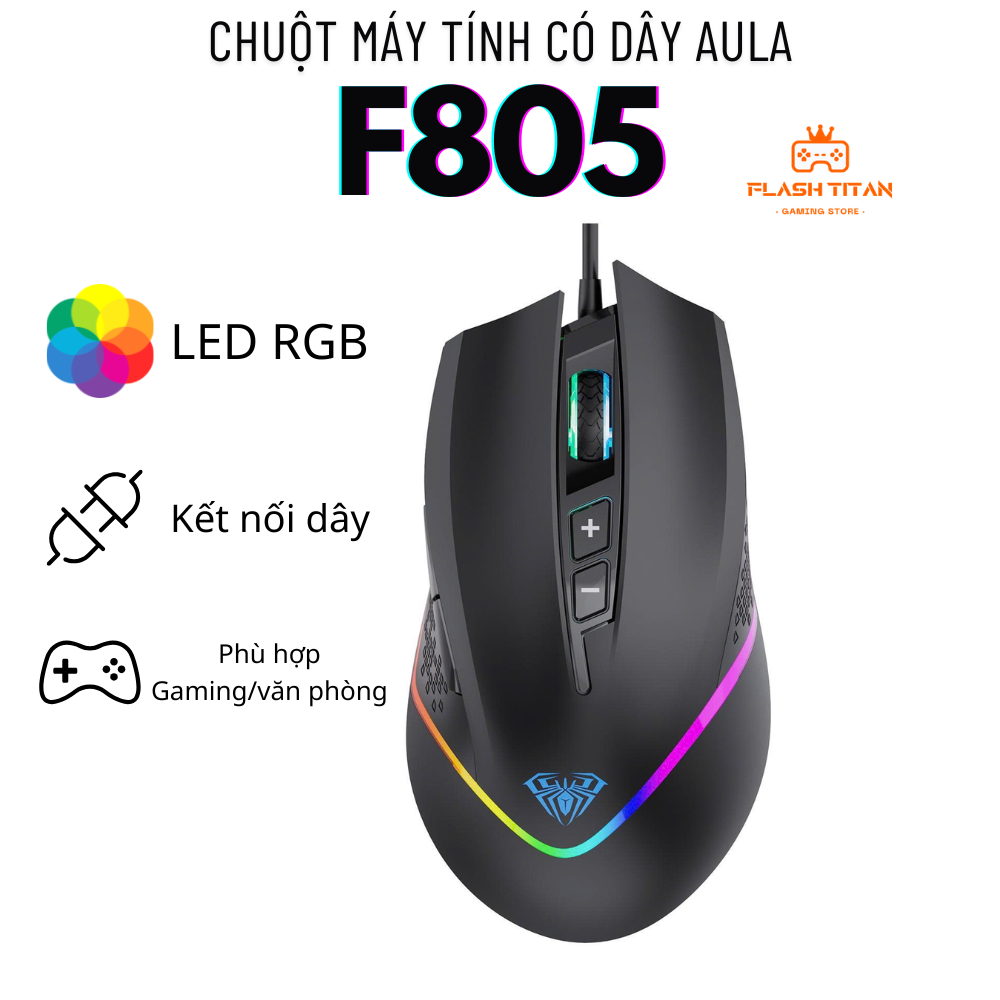 Chuột Máy Tính Chơi Game AULA F805 - Gaming có LED RGB - Tự Động Đổi Màu Cực Đẹp - Độ trễ thấp
