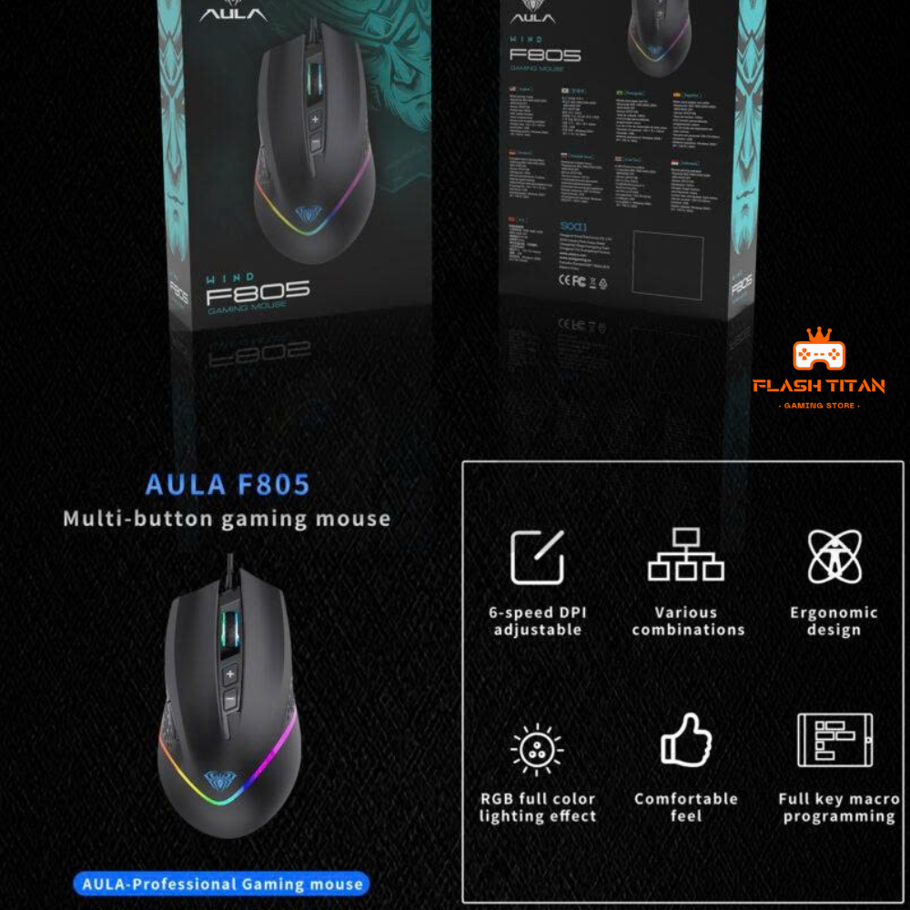 Chuột Máy Tính Chơi Game AULA F805 - Gaming có LED RGB - Tự Động Đổi Màu Cực Đẹp - Độ trễ thấp | BigBuy360 - bigbuy360.vn