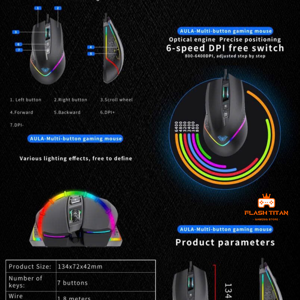 Chuột Máy Tính Chơi Game AULA F805 - Gaming có LED RGB - Tự Động Đổi Màu Cực Đẹp - Độ trễ thấp | BigBuy360 - bigbuy360.vn