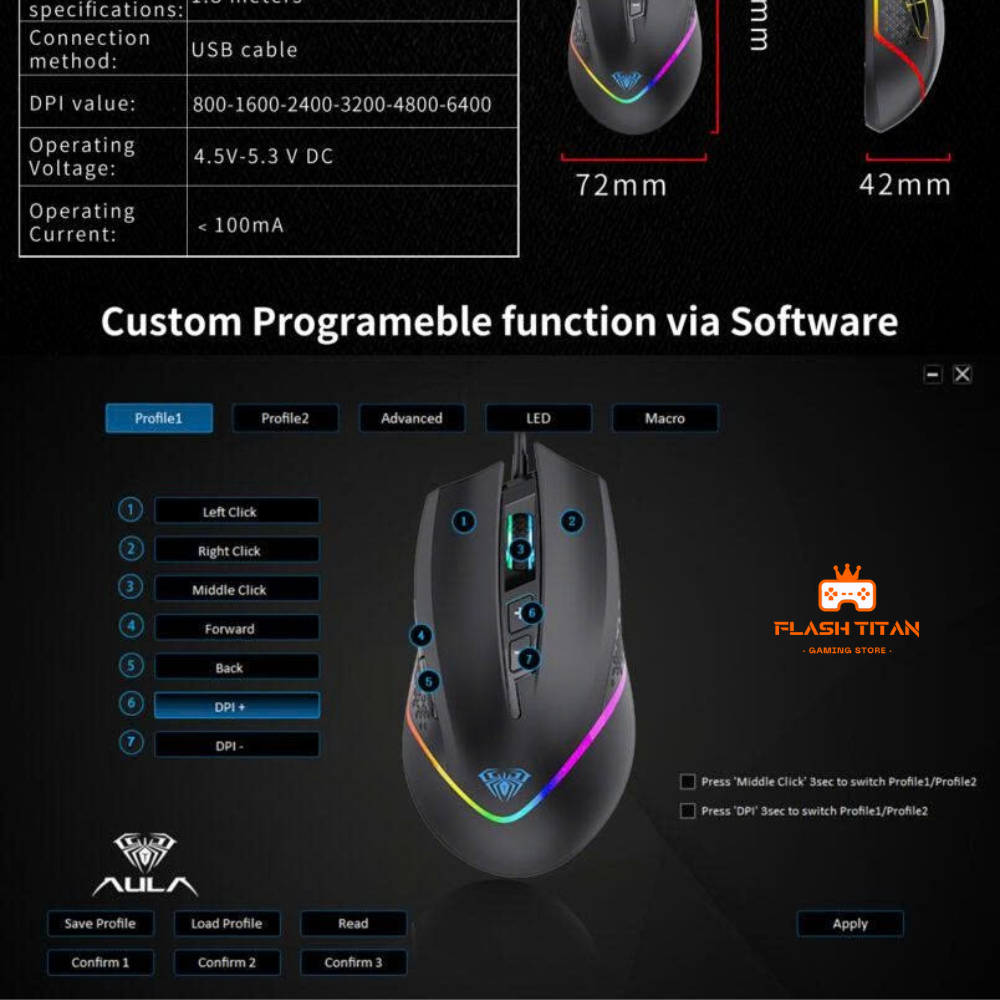 Chuột Máy Tính Chơi Game AULA F805 - Gaming có LED RGB - Tự Động Đổi Màu Cực Đẹp - Độ trễ thấp | BigBuy360 - bigbuy360.vn