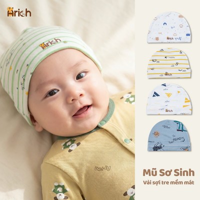 Mũ sơ sinh Arich , mũ sơ sinh vải sợi tre cao cấp. mềm,mịn, mát, thấm hút mồ hôi