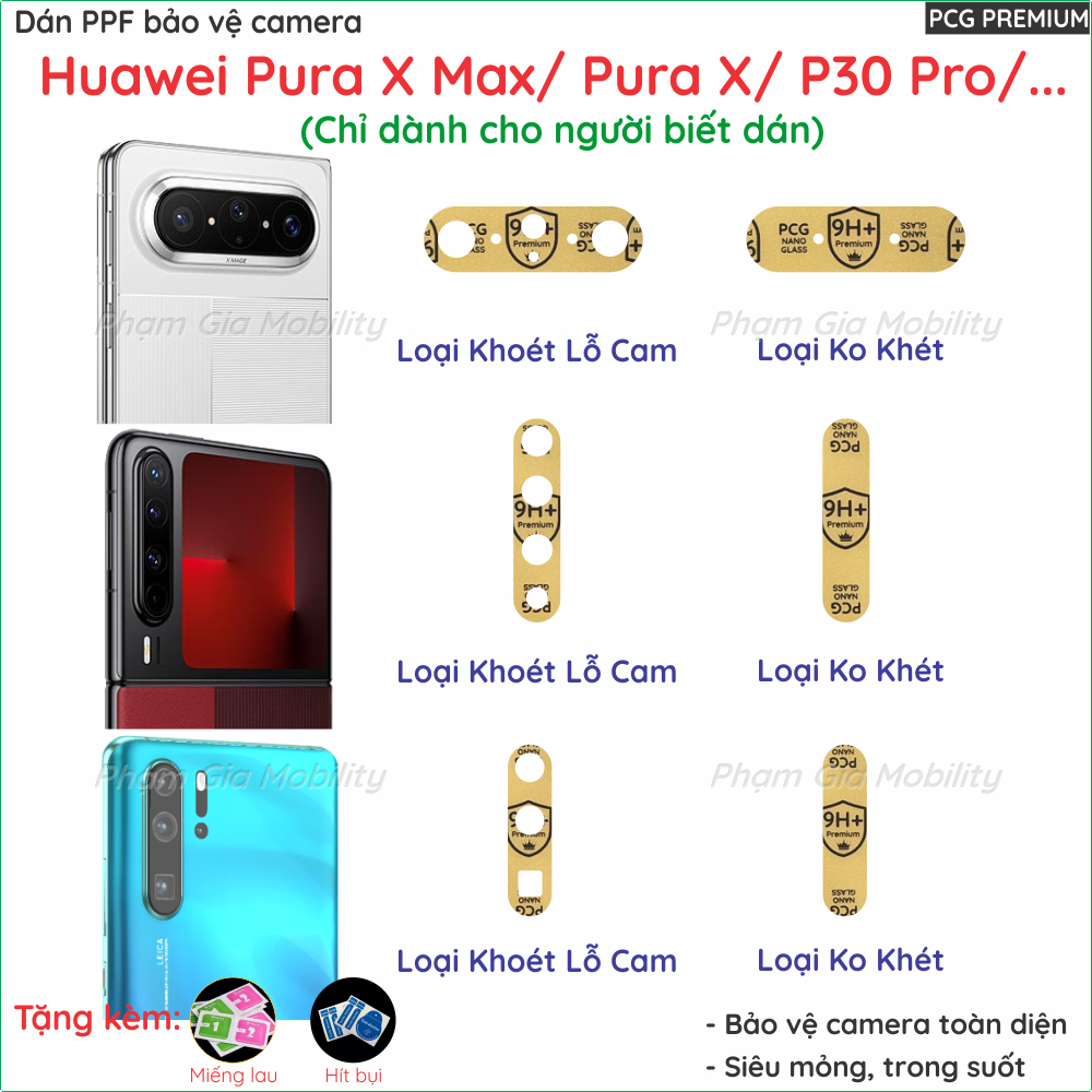 (Mua 1 tặng 1) Dán cường lực camera dành cho Huawei Pura X Max XMax/ P30 Pro loại Nano chống bể, PPF chống trầy xước