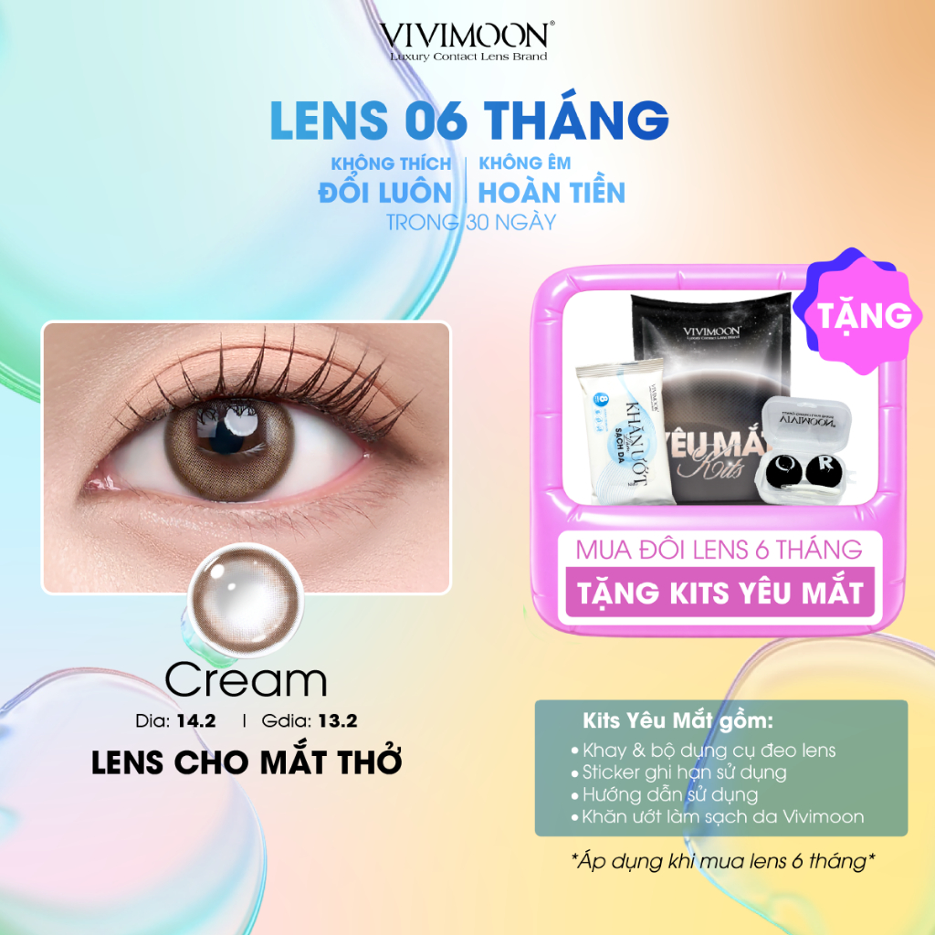 Kính áp tròng VIVIMOON LENSPRESSO cận nâu tây cho mắt thở CREAM, hạn dùng 6 tháng