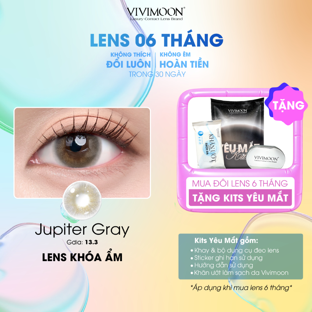 Lens khóa ẩm cận Jupiter Gray VIVIMOON màu xám pha ánh vàng 3 -  6 tháng