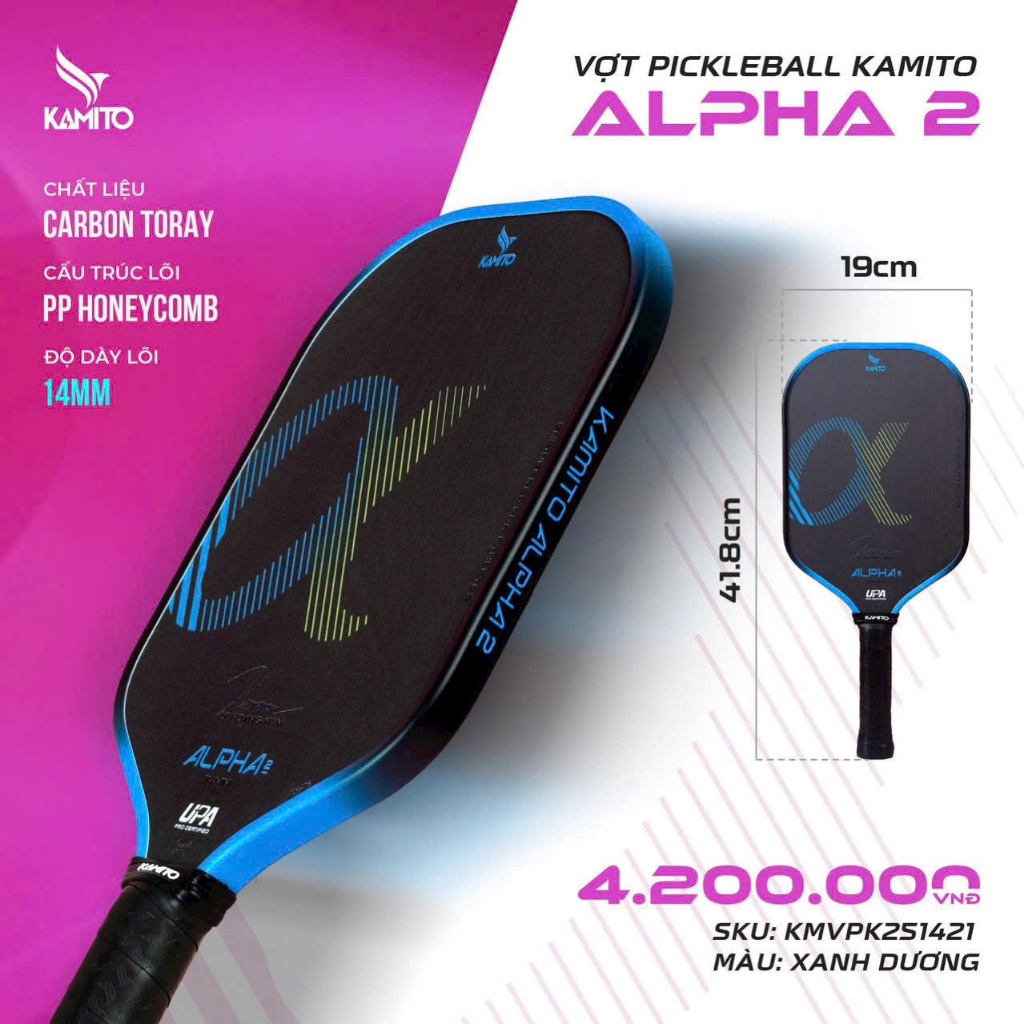 Vợt Pickleball Kamito Alpha 2 - Thiết Kế Nhẹ, Độ Bền Cao, Phù Hợp Mọi Trình Độ