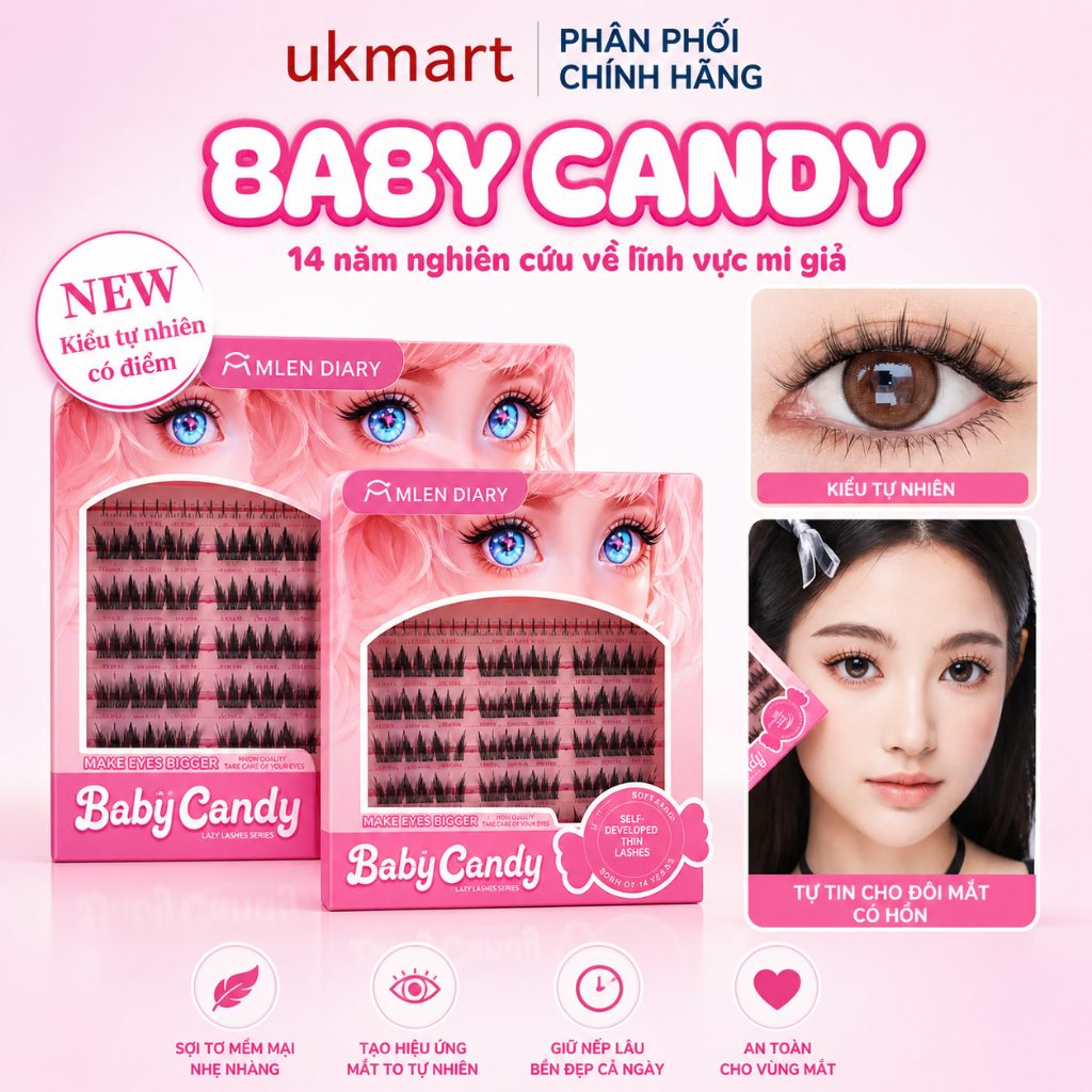 Mi Giả Tự Dính MLEN DIARY Không Cần Keo, Có Thể Tái Sử Dụng, Mẫu Bling, Baby Candy, Idol