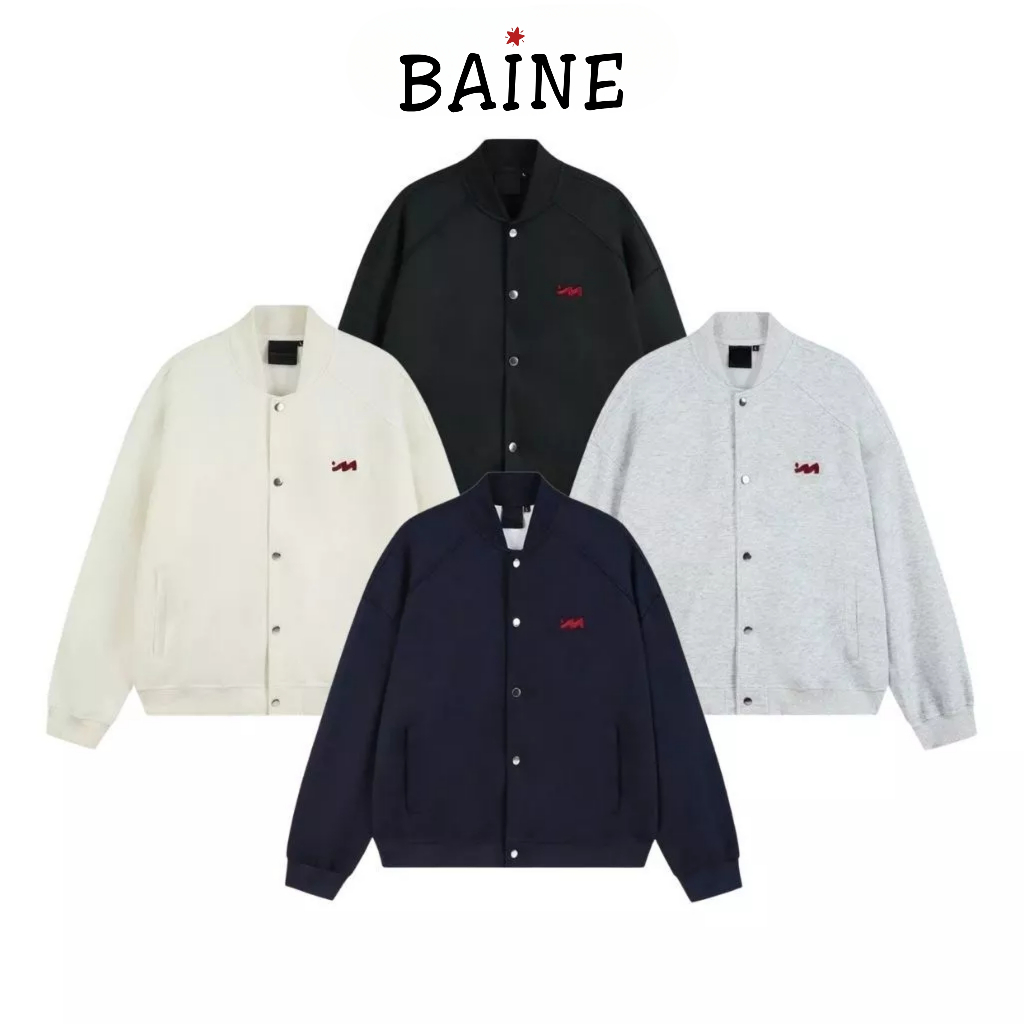 [XẢ HÀNG] Áo Khoác BOMBER THÊU LOGO Nỉ Nhung BM262, Áo Khoác Có Túi Nam Nữ Cúc Bấm BAINE