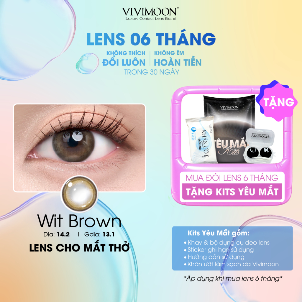 VIVIMOON lens cận cho mắt thở 6 tháng màu nâu rêu Wit Brown độ cận từ 0 đến 8