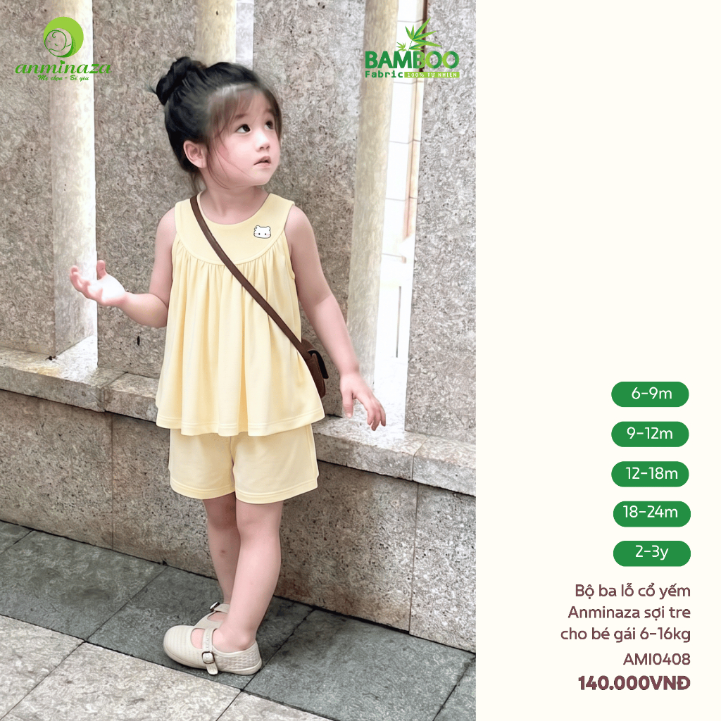 [Anminaza] Bộ Ba Lỗ Áo Váy Cho Bé Gái Vải Sợi Tre Mềm Mịn Thoáng Mát
