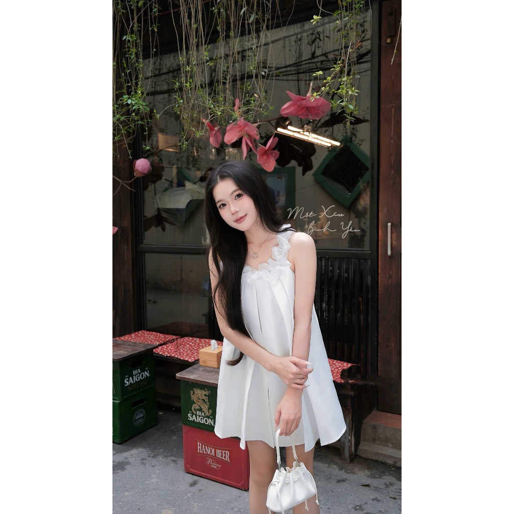 LYN- ĐẦM VÁY HAI DÂY BÈO DÁNG CHỮ A NỮ, VÁY NGẮN NỮ BABYDOLL KEM