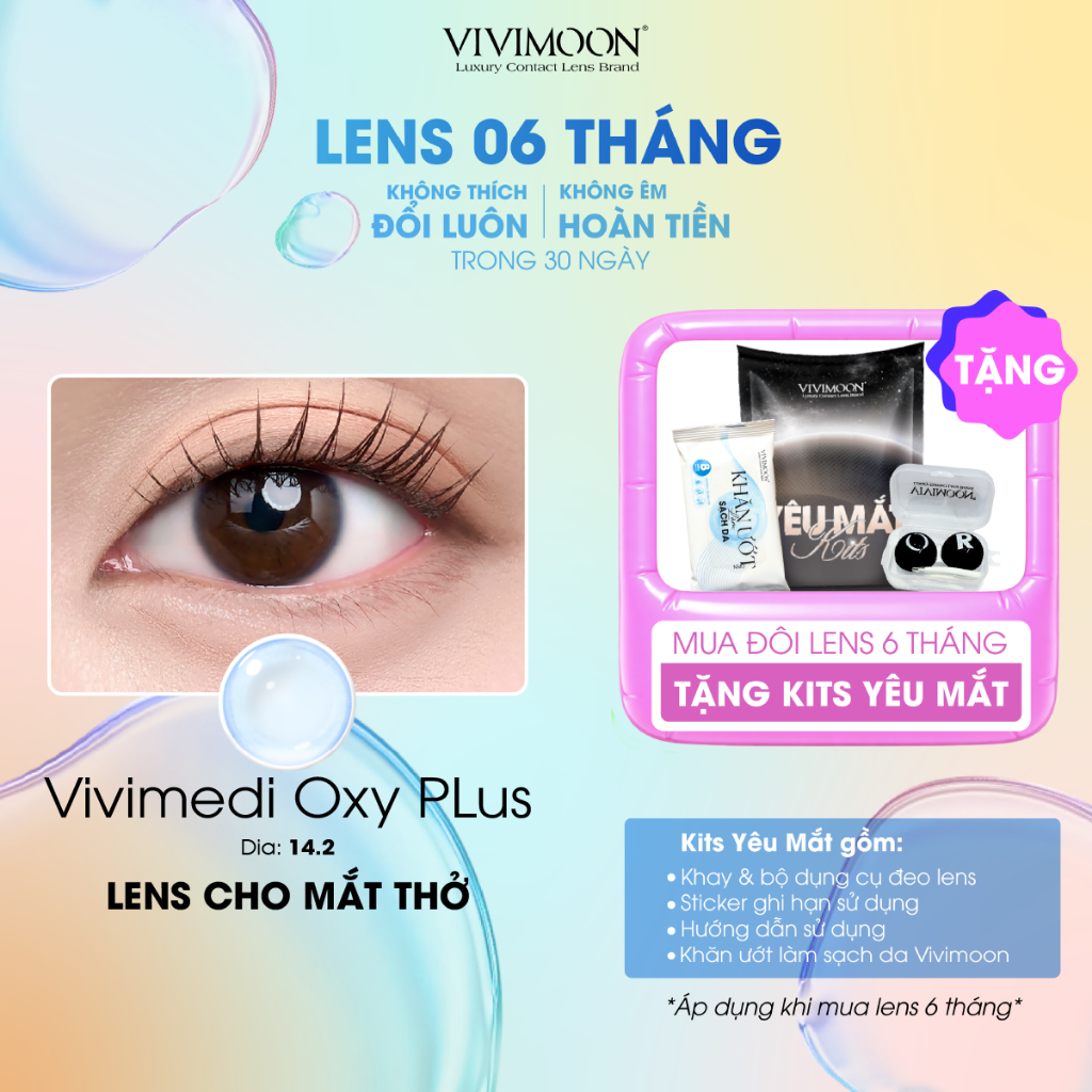 VIVIMOON lens cận cho mắt thở 6 tháng trong suốt Vivimedi Oxy Plus (Giá 01 chiếc - 01 bên mắt)