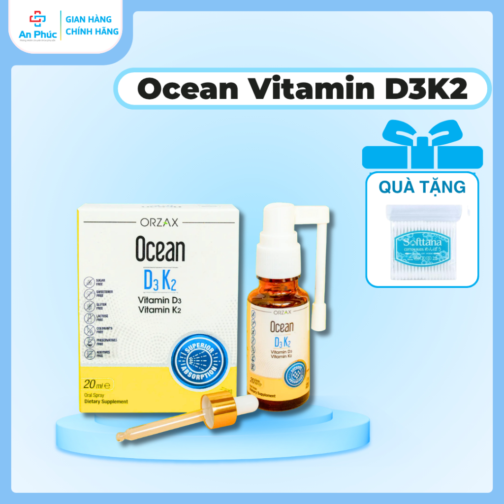 Ocean Vitamin D3K2 - Bổ Sung Vitamin D3K2, Giúp Xương Chắc Khỏe, Bé Nhanh Lớn (Lọ 20ML)