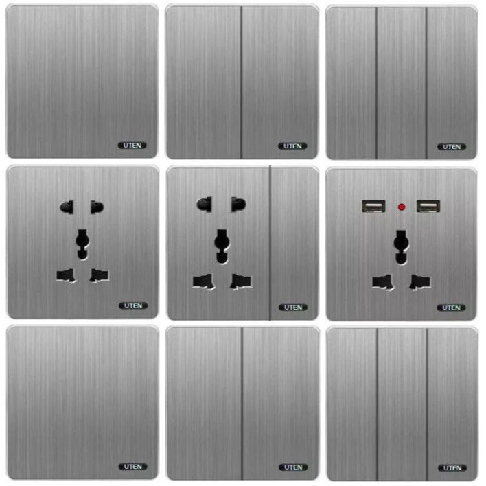 Công tắc điện UTEN S300 - Màu ghi khối viền nhựa, 110V-220V, 10A-16A, 86x86mm