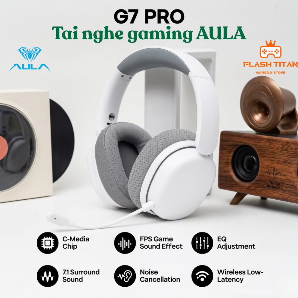 Tai nghe Không Dây Gaming AULA G7 pro - Hỗ trợ app tùy chỉnh - Có mic đàm thoại - 3 mode kết nối | BigBuy360 - bigbuy360.vn